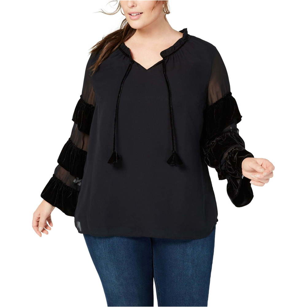 Style & Co Women Velvet Illusion Sleeve Top,2X